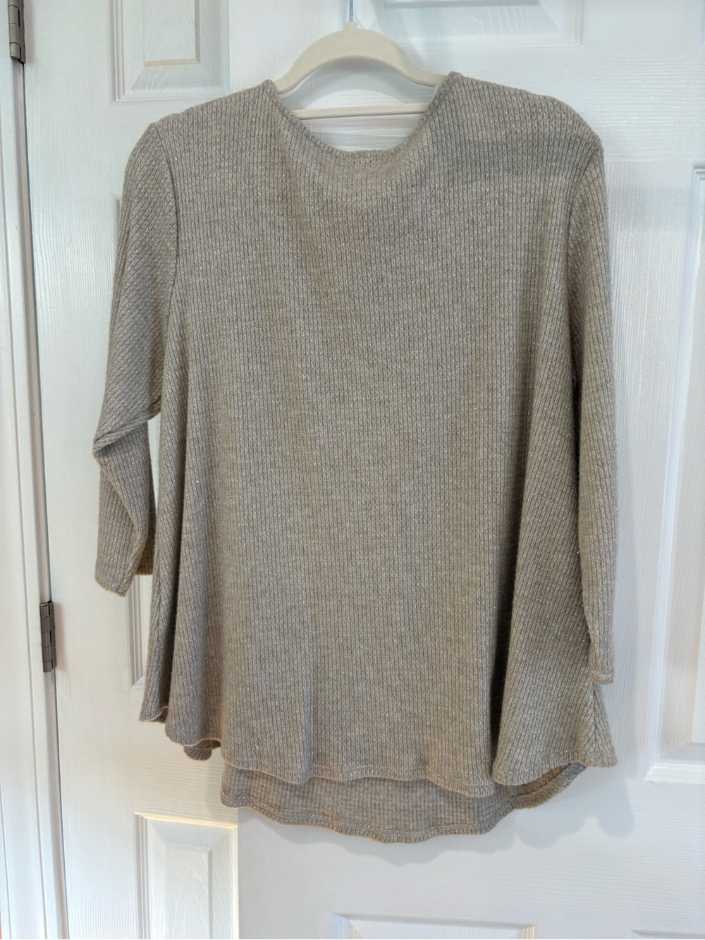 Ruby Rd. Taupe Ribbed V-Neck Top with Ring Detail - Picture 4 of 5